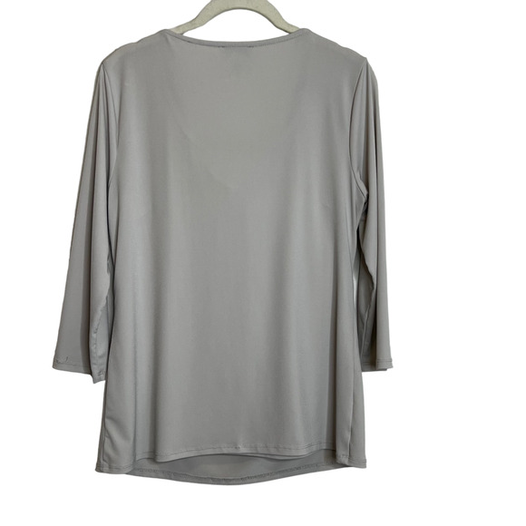 Carmen Marc Valvo Womens Drape Neck Knit Top Medium Beige Attached Cami - Picture 3 of 6